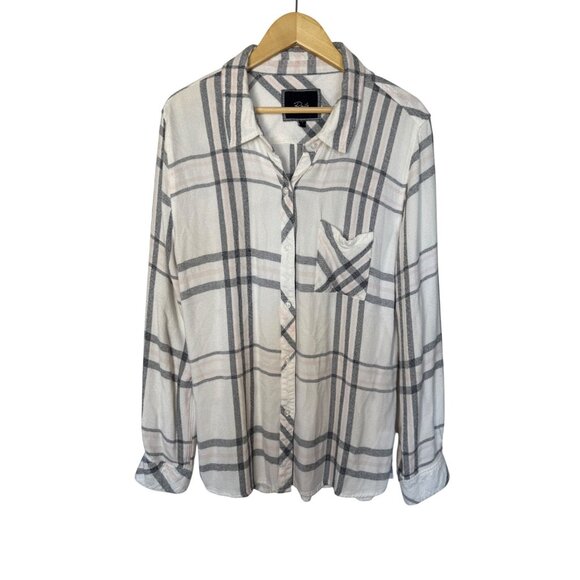 Rails Women's Hunter Plaid Shirt White Pink Gray Flannel Lightweight Size Large - Picture 1 of 5